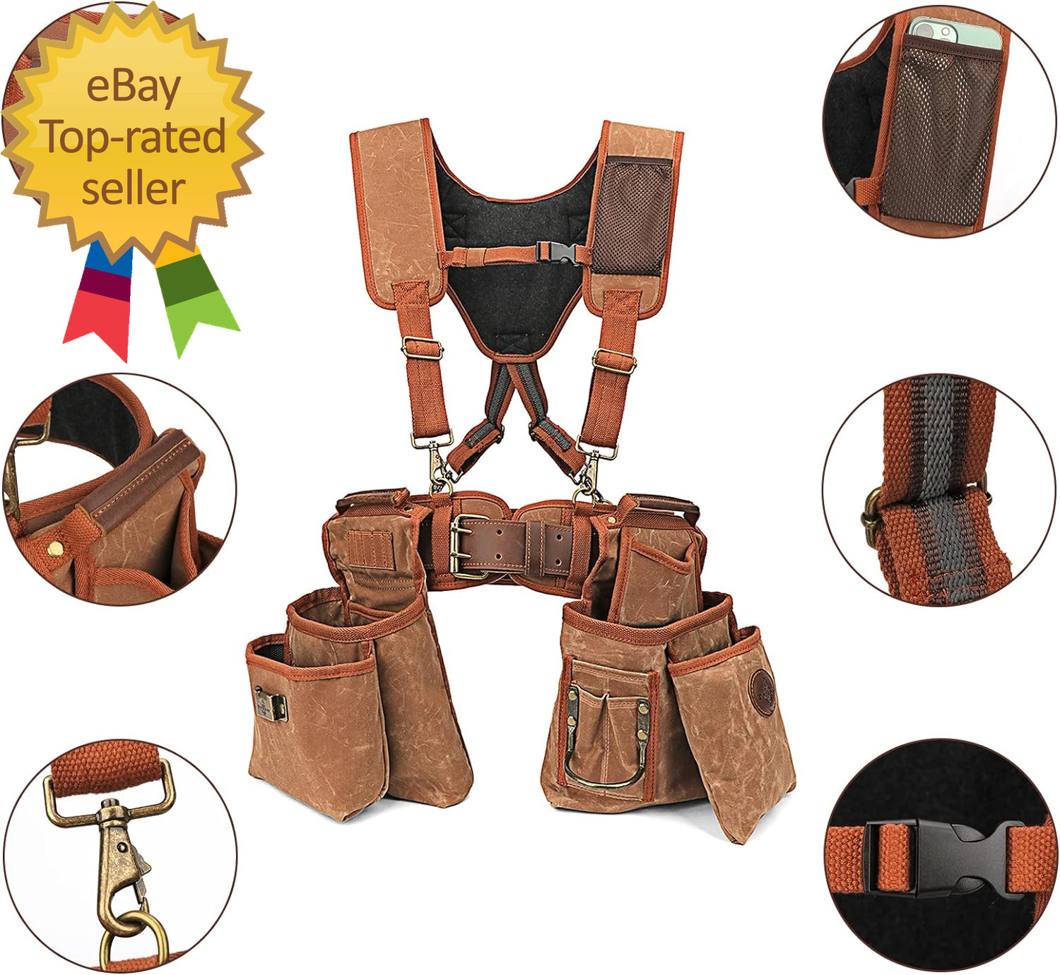 Tourbon Detachable Heavy Duty Carpentry Tool Belt with Suspenders Canvas Padded