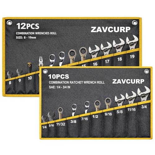 2PCS Wrench Roll Organizer – 10 Pockets Sae + 12 Pockets Metric – 10 Pockets