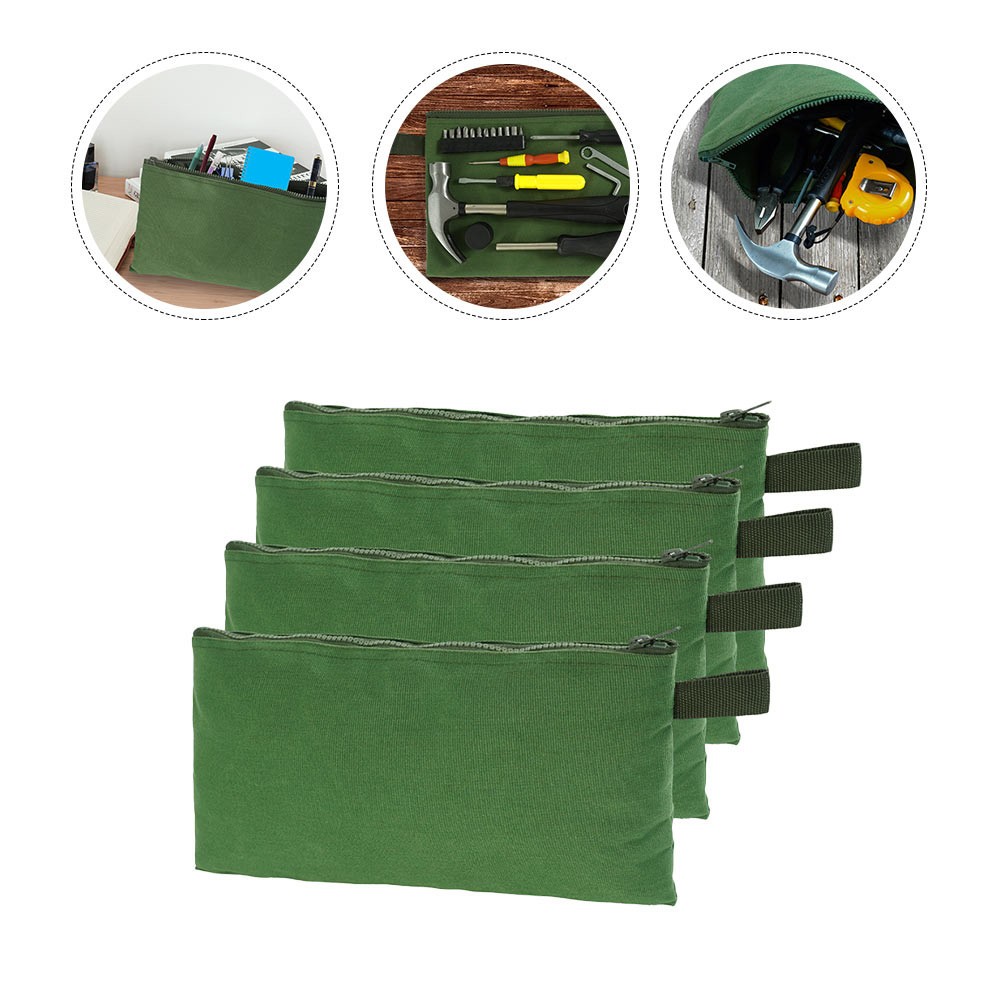 4Pcs Durable Green Canvas Tool Bag Multi Function Wrench Organizer Pouch