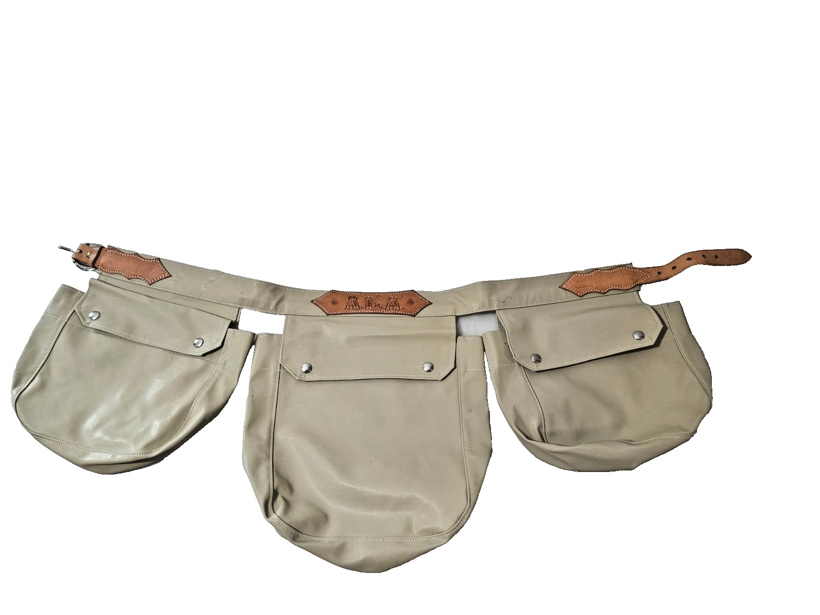 A.L.A. Tool Belt Unisex One Size Khaki Canvas Leather Trim Utility Work Apron