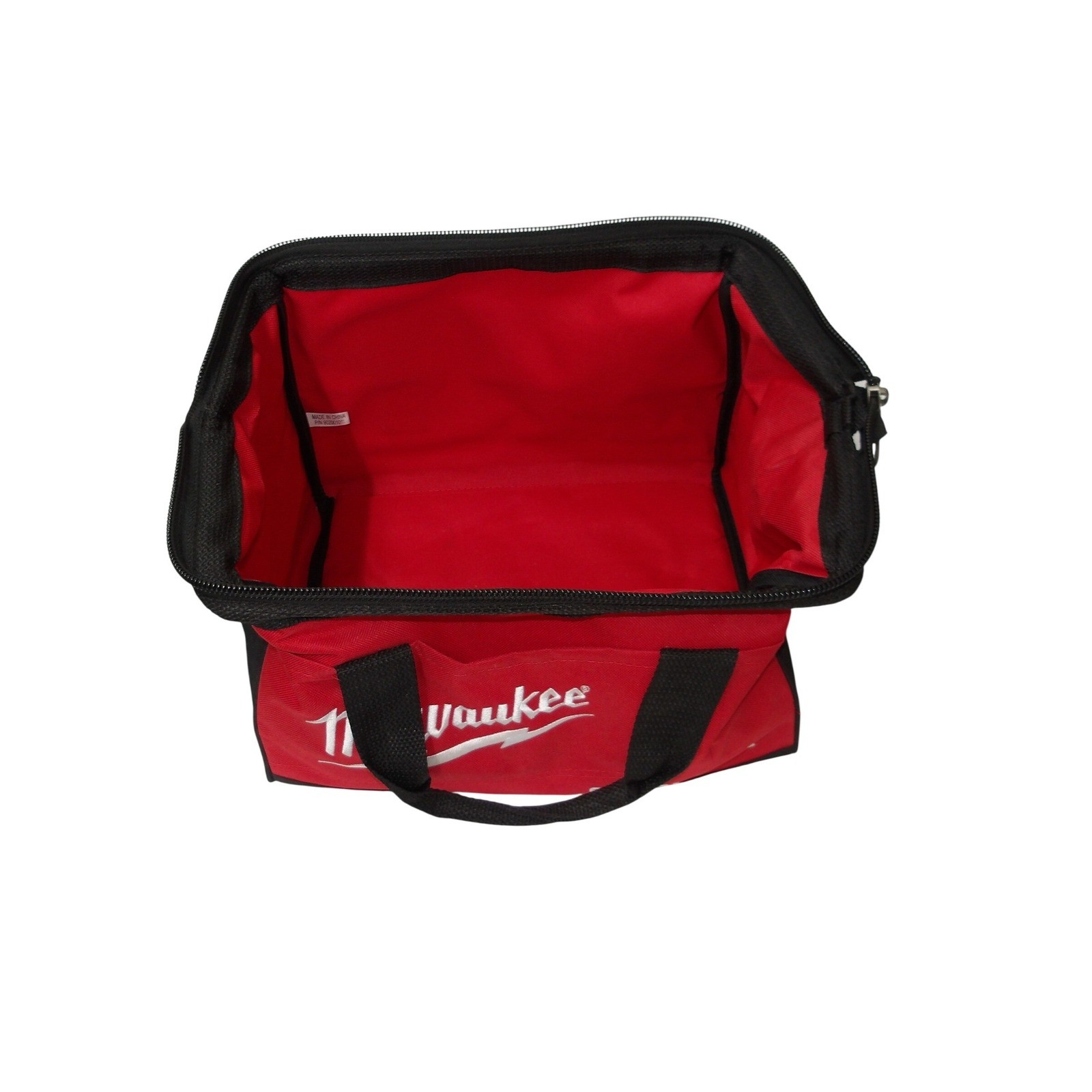 Milwaukee M12 Fuel Red Black Canvas Zippered Contractor Tool Bag /#26696
