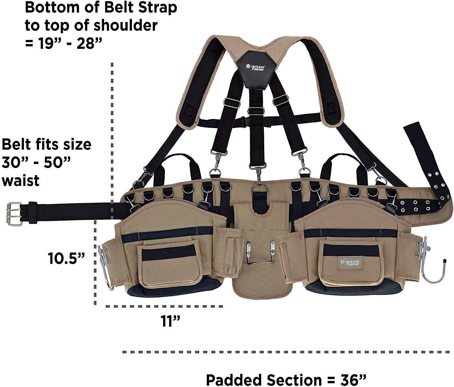 JACKSON PALMER Tool Belt Comfort Rig Tan Black Heavy Duty Work Gear