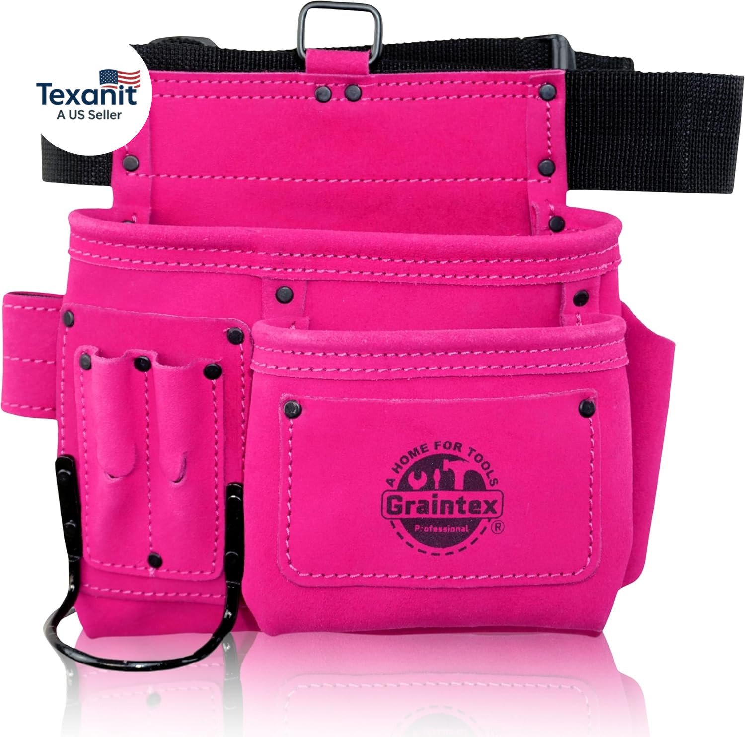 5 Pocket Suede Leather Tool Belt/Bag | Pink | Multipurpose Leather Tool Belt for