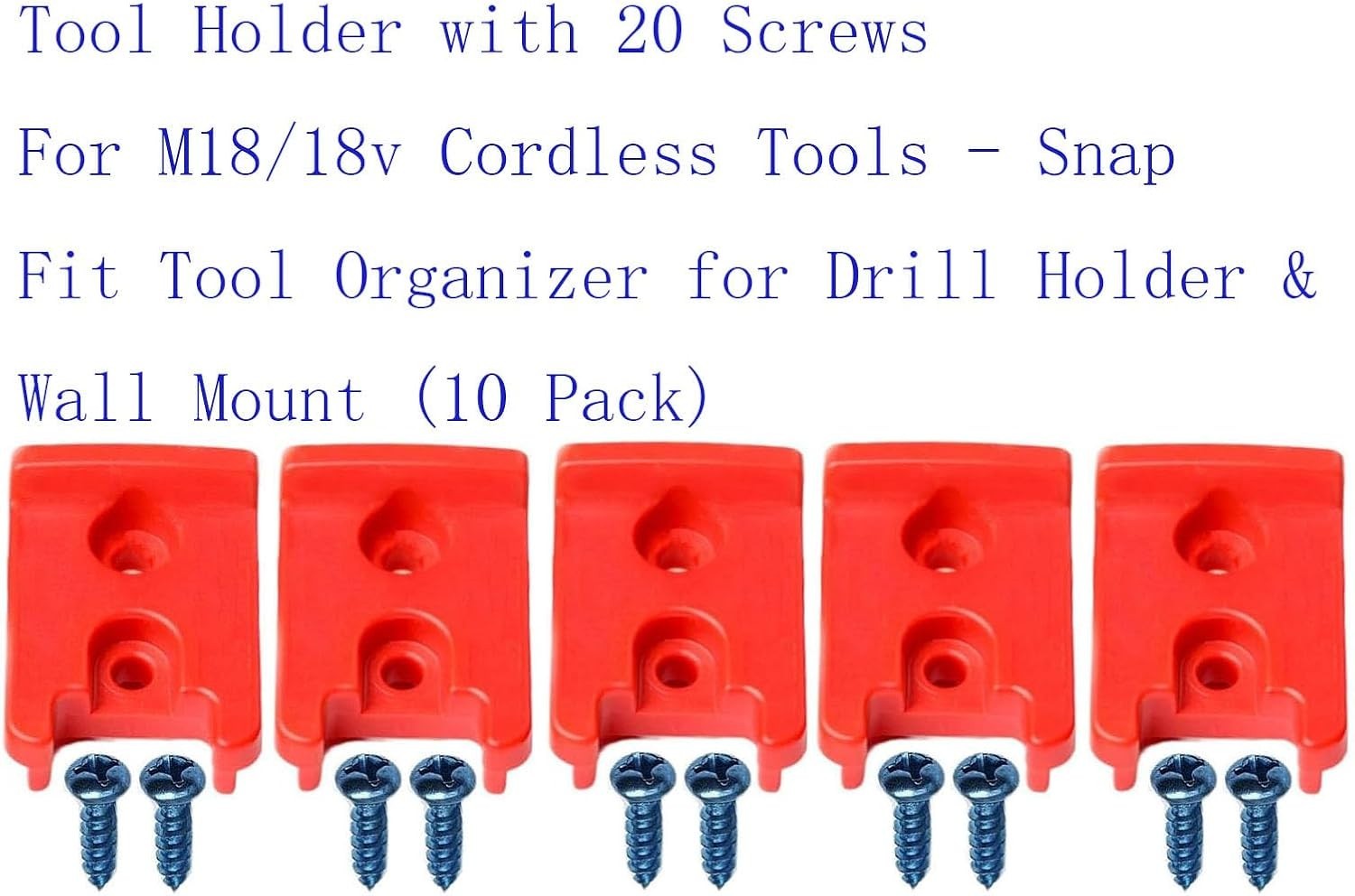 10 Pack Wall-Mounted Tool Holder with 20 Screws for Cordless Tools Organization