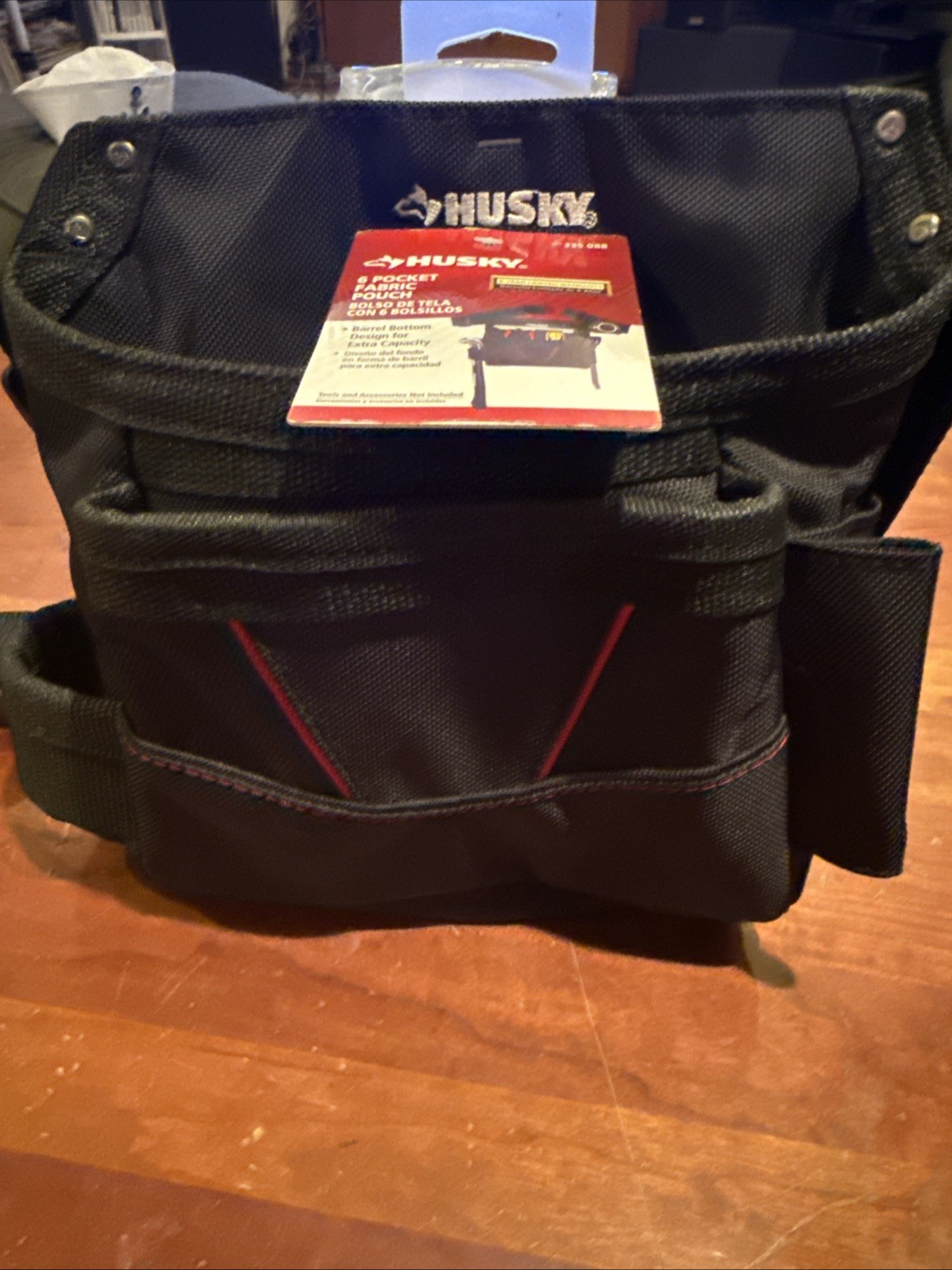 Husky Tool Belt Pouch 6-Pocket Black Pouch Adjustable Belt Buckle Tape Clip