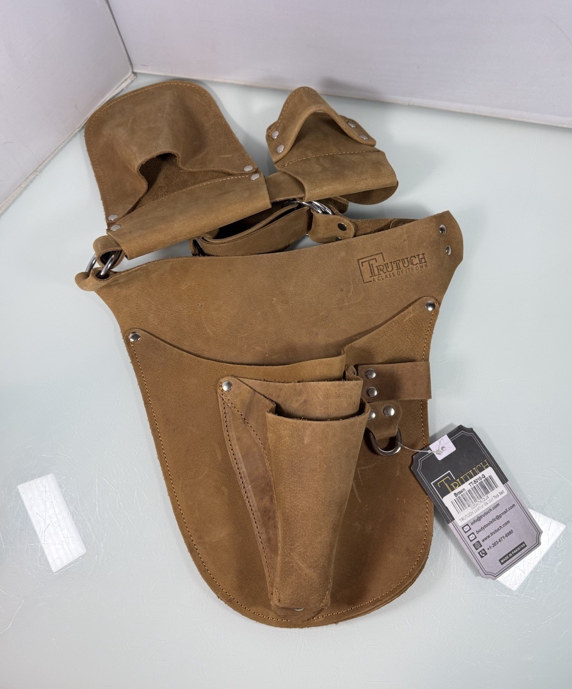 NWT TRUTUCH Leather Multi Pocket Gardening Tool Belt Gardeners Tool Pouch TT5010