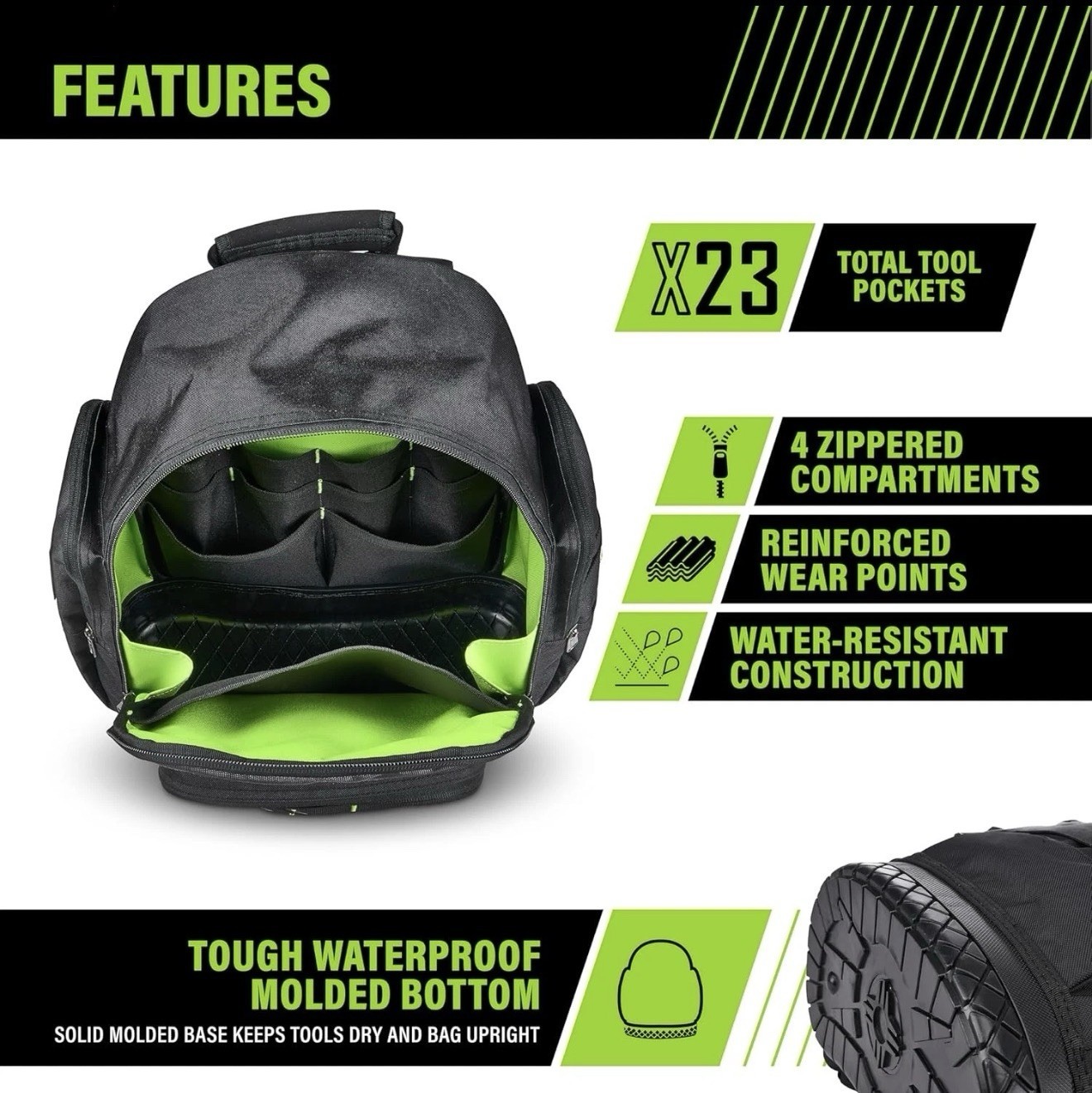 Heavy-Duty Tool Backpack: Organizing 23 Tools with Ease – Waterproof & Durable