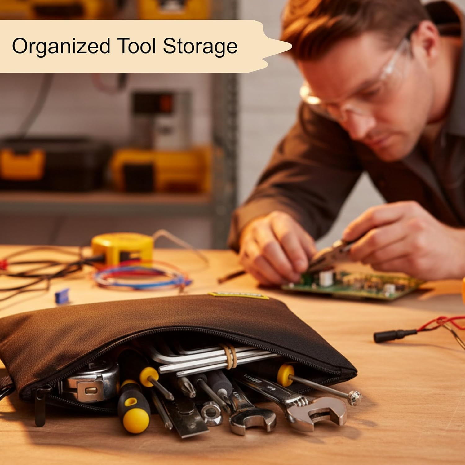 small Tool Pouch Bag with Zipper – 11.8 X 0.2 X 7.9 Inches, Black