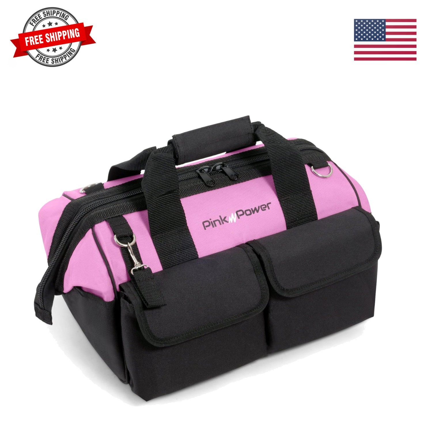 Pink Tool Bag for Women -16″ Tool Tote Bag w/ 22 Storage Pockets – Womens Sma…