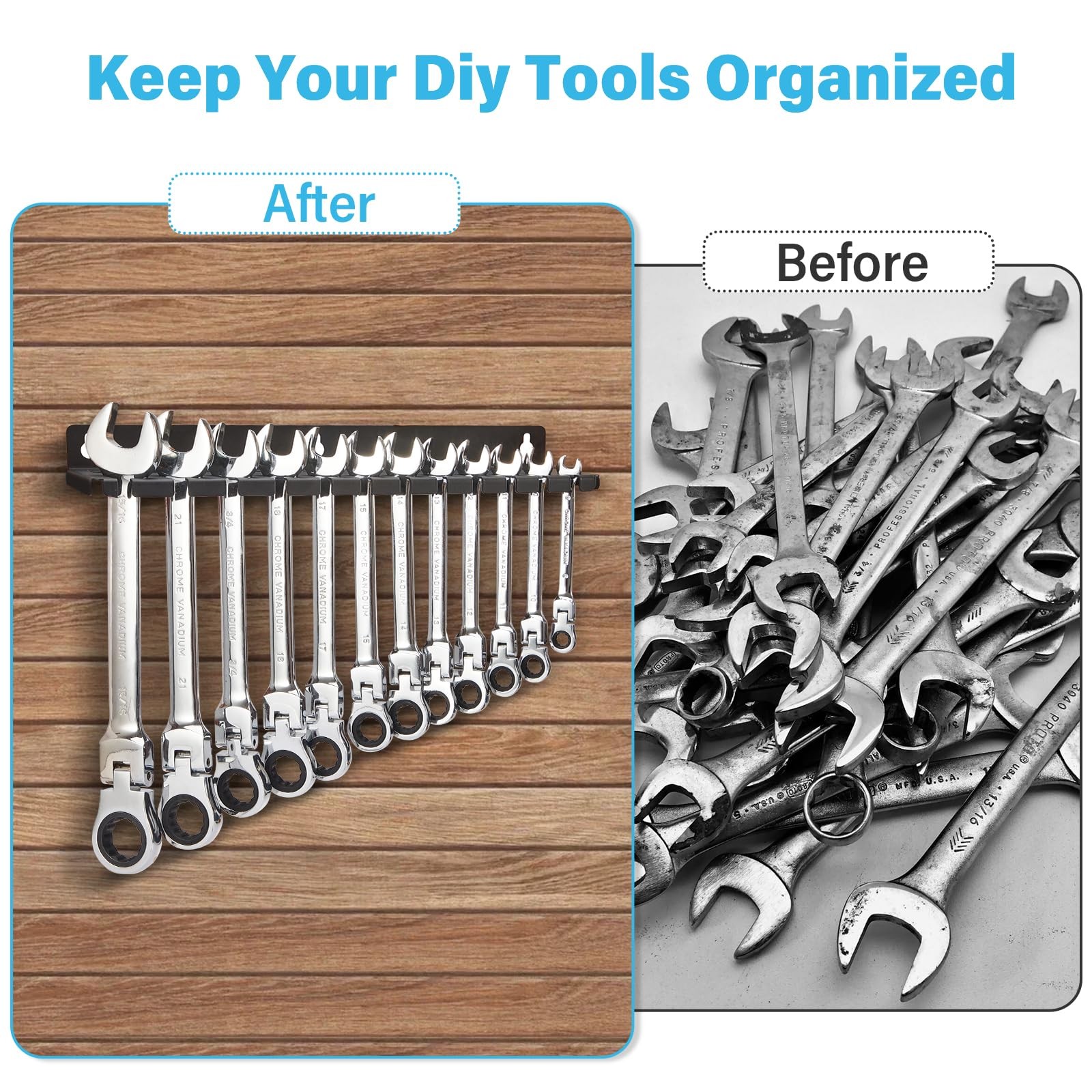 Wall Mount Wrench Organizer Hanging Holder Fits 12 Wrenches 9 Tool Slots