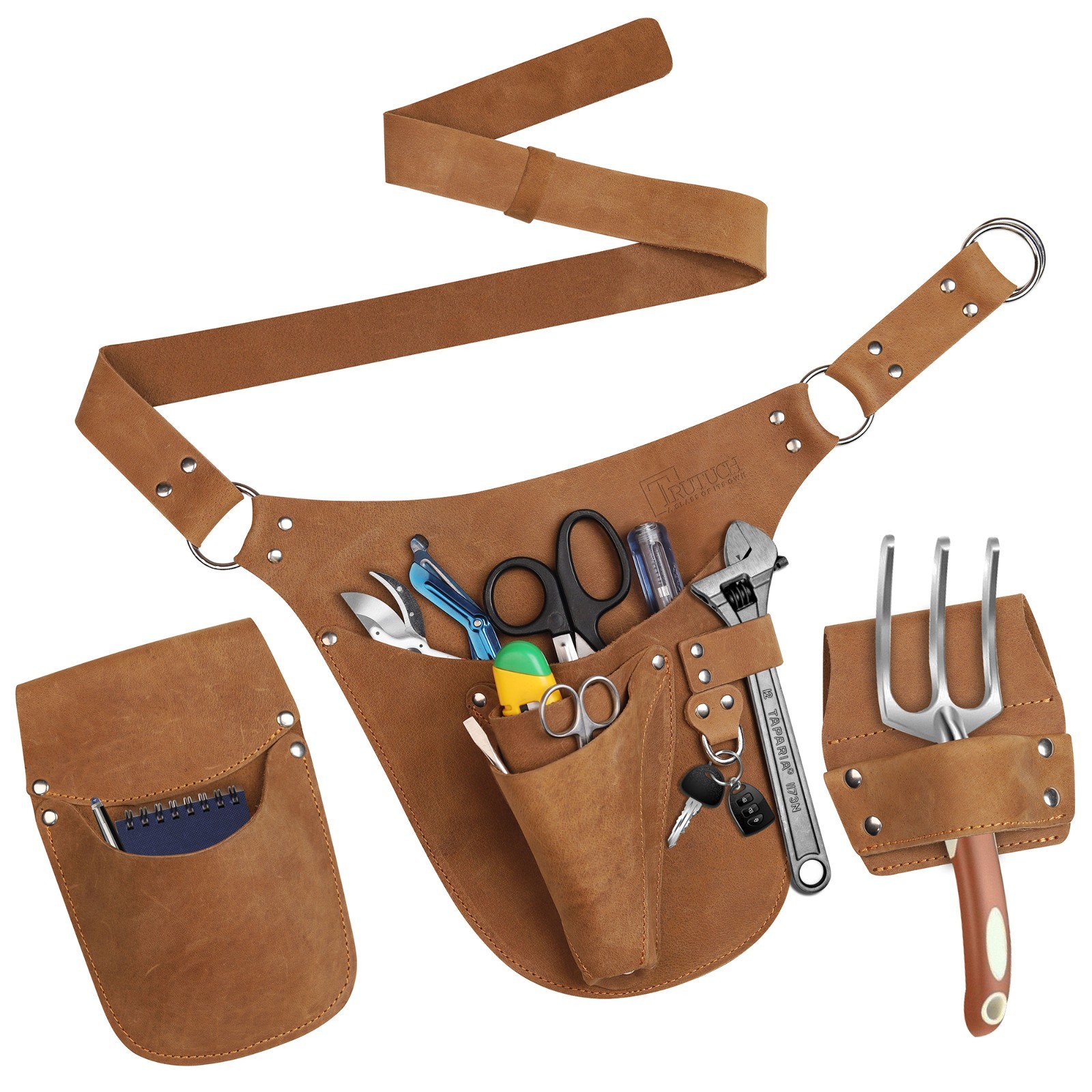 TRUTUCH Leather Garden Tool Belt for Men Women | Gardening Tool Pouch | Gardener