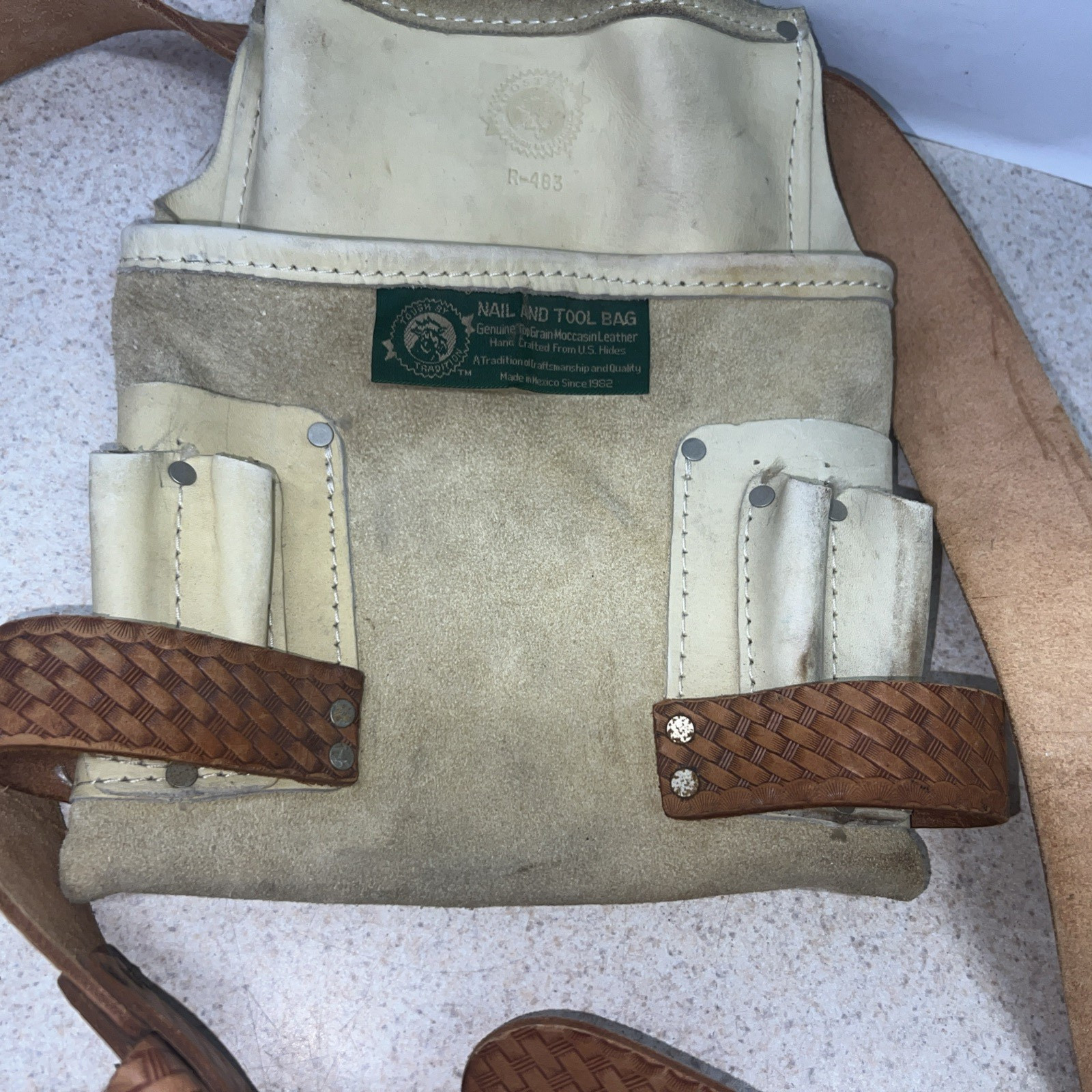 Rooster Tough By Tradition R-483 Nail And Tool Bag w/ Belt Genuine Suede Leather