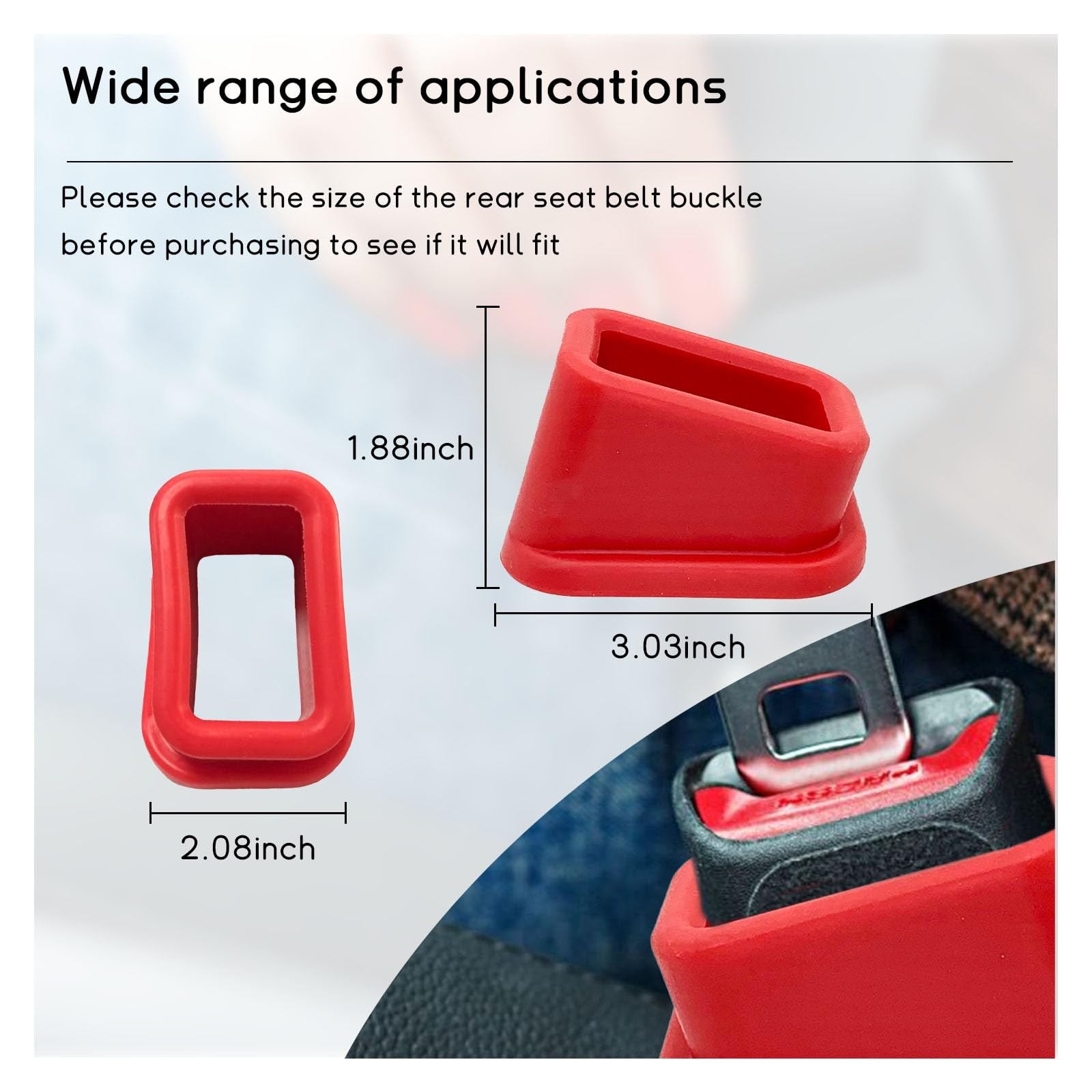 Kewucn 2 PCS Car Seat Belt Buckle Holder, Silicone 1.88×2.08×3.03 inches, Red