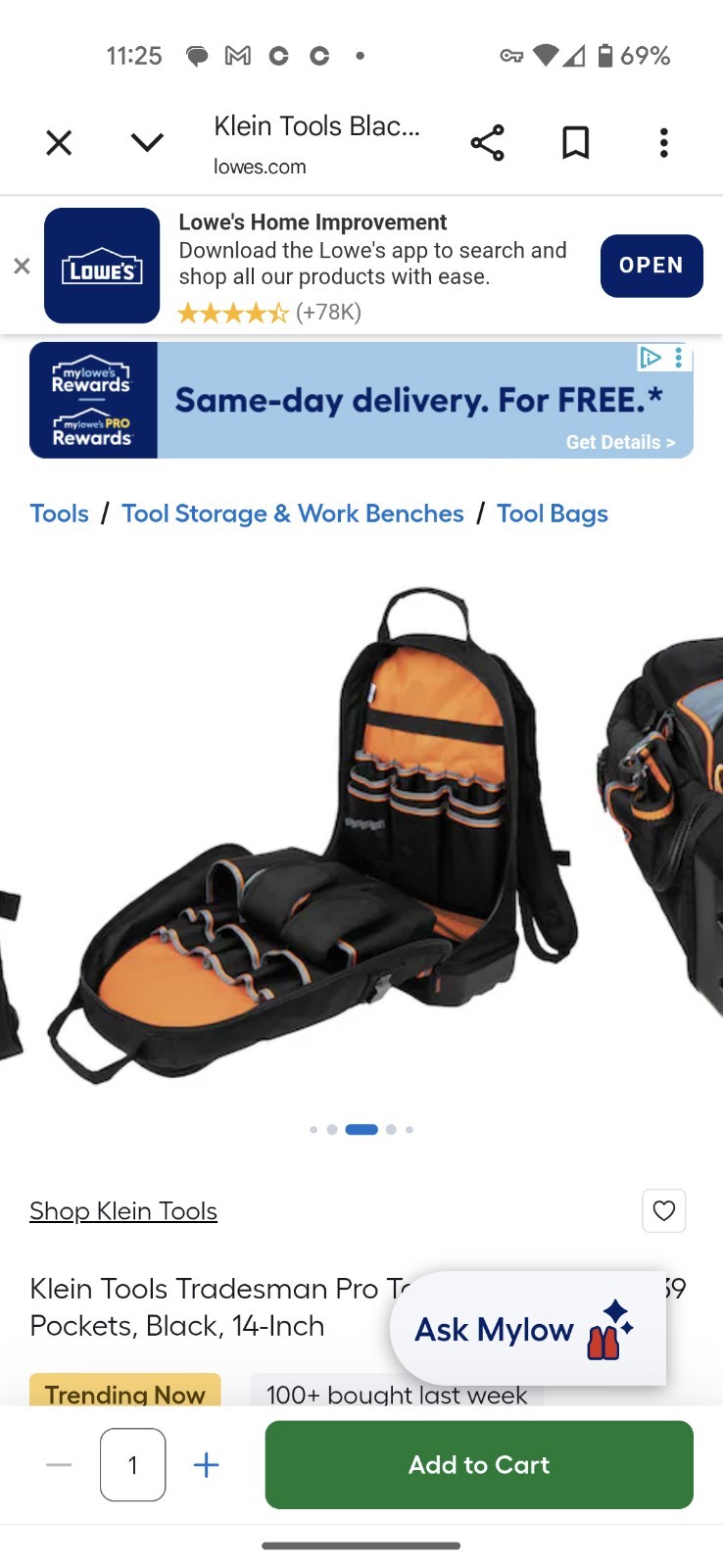 Klein Tools Backpack Tradesman Pro Multi Pockets Zippered Orange Black bag *NICE