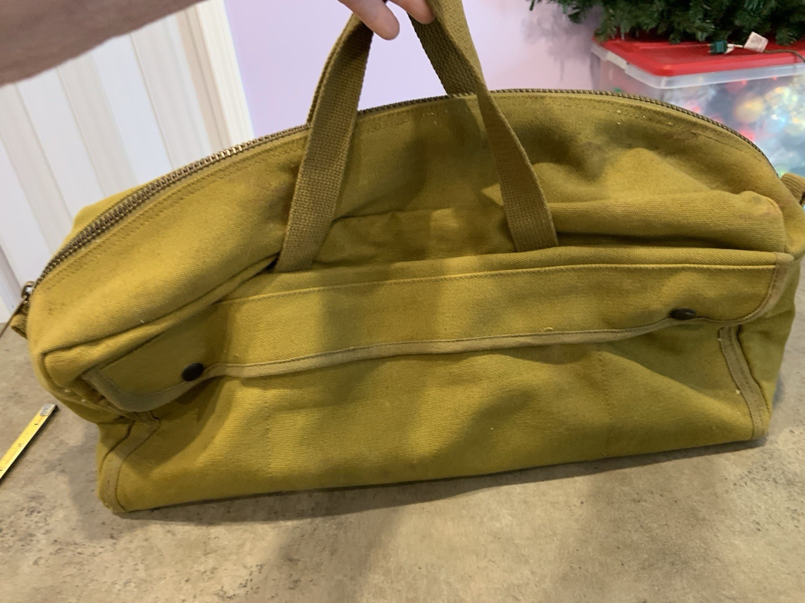 Vtg Military Style Mechanics Tool Bag Olive Green Heavy Cotton Canvas Sturdy