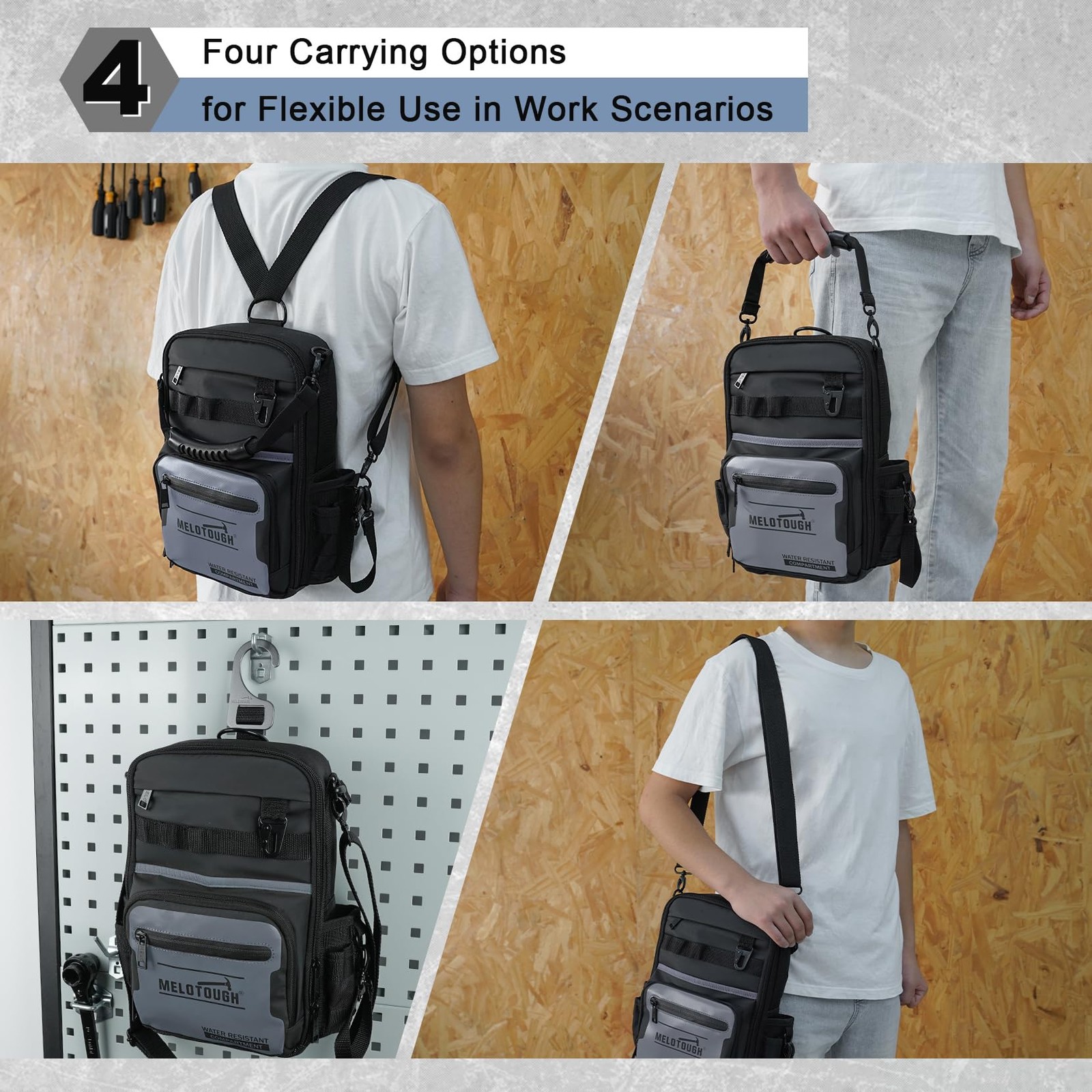 Melotough Small Tool Backpack For Men 30 Multi-Storage Pockets Heavy Duty Tool