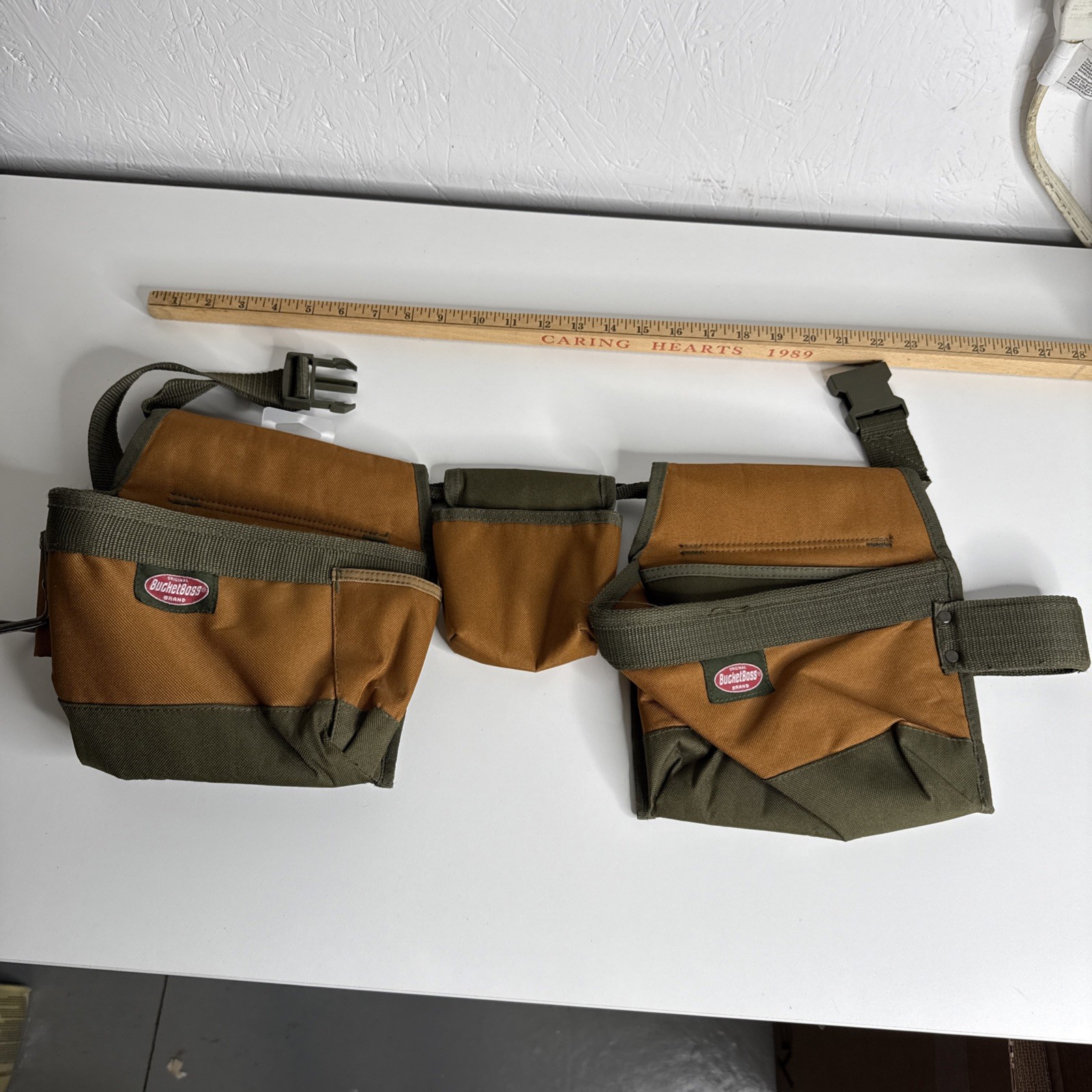 Double BucketBoss Builders Rig Tool Belt with Belt Hammer Holder and Pouch