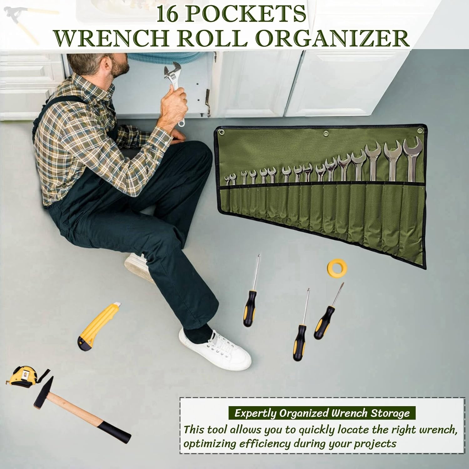 BLIRITEL 16 Pockets Wrench Roll up Pouch, Wrench Roll Organizer and Tool Storage