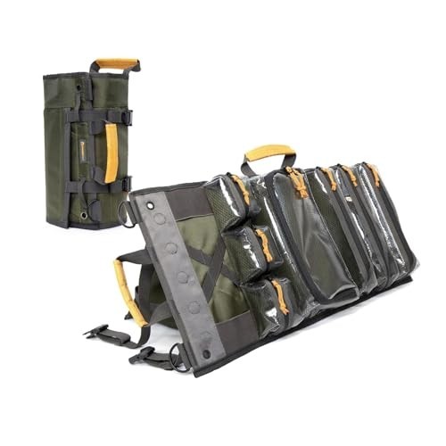 Heavy Duty Roll Up Tool Bag Organizer with Kickstand, 7 Pockets, Adjustable