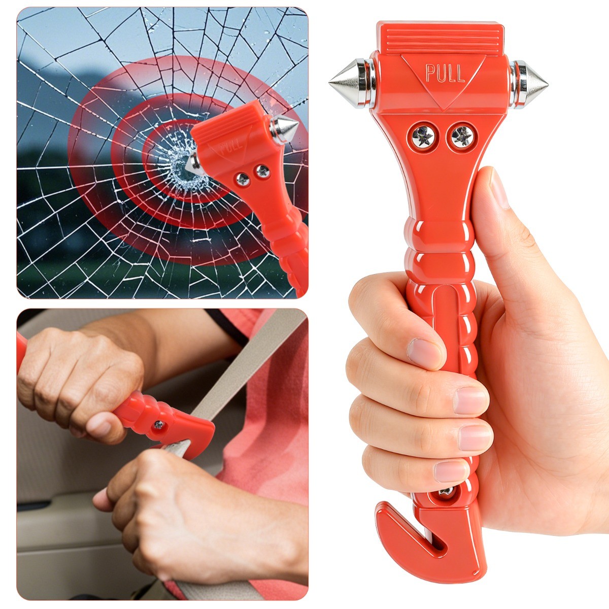 2-Pack Car Emergency Escape Tool Window Breaker Hammer Seat Belt Cutter Orange