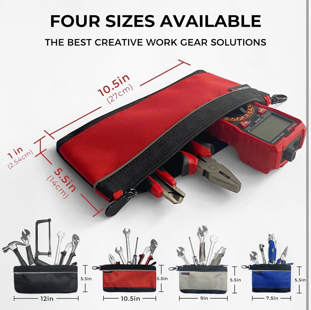 Small Tool Pouches with Zipper Premium Small 4 Pack Combo Black,Red,Grey,Blue
