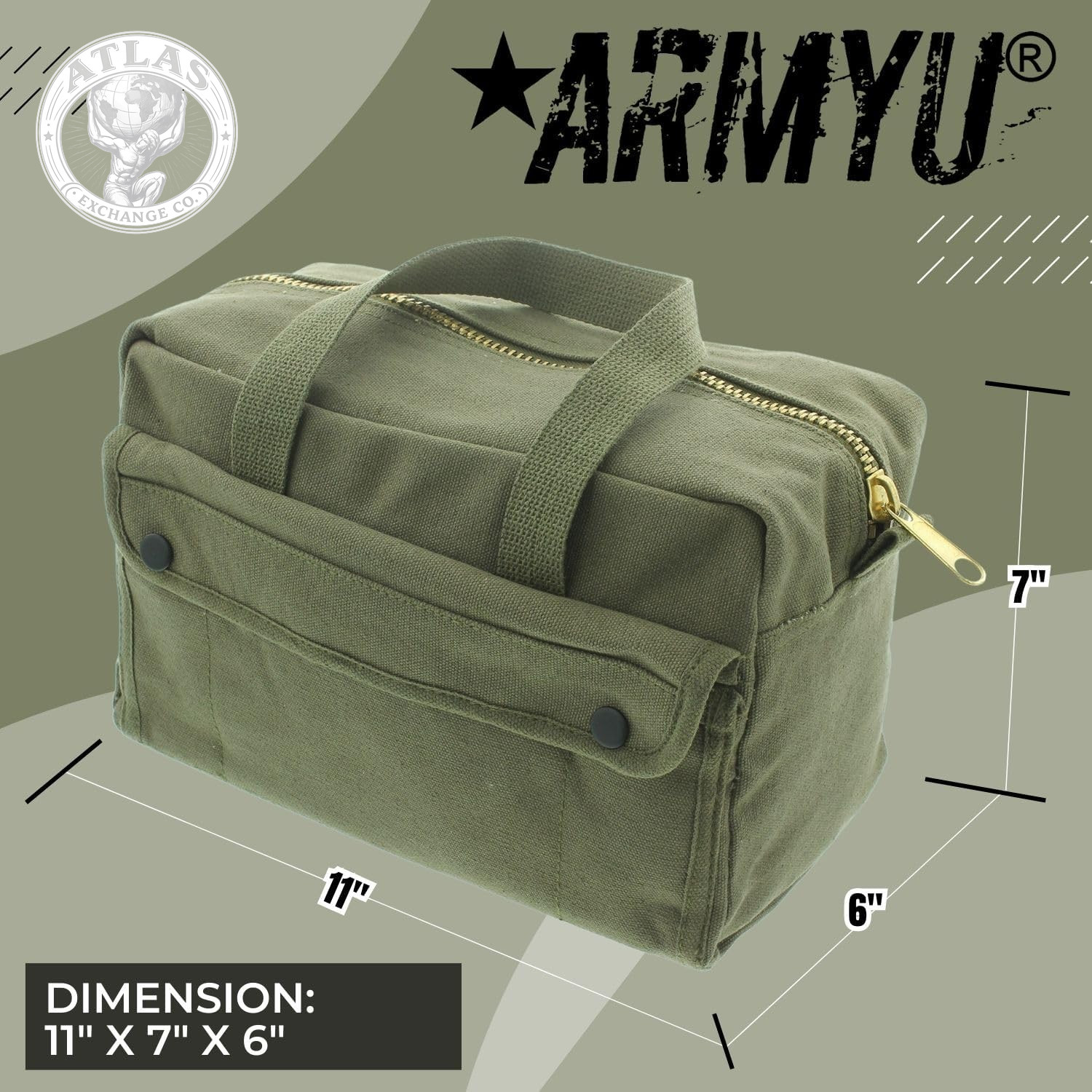 ARMYU Heavy Duty Small Tool Bag Tactical Cotton Canvas Mechanics Bag, 11″ X 7″ X