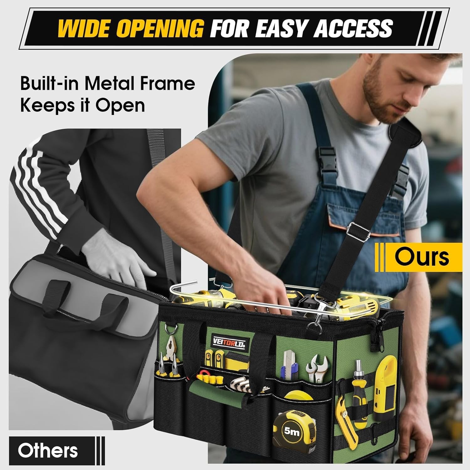 16-Inch Heavy-Duty Tool Bag – 19 Pocket Organizer in Deep Green for Efficiency