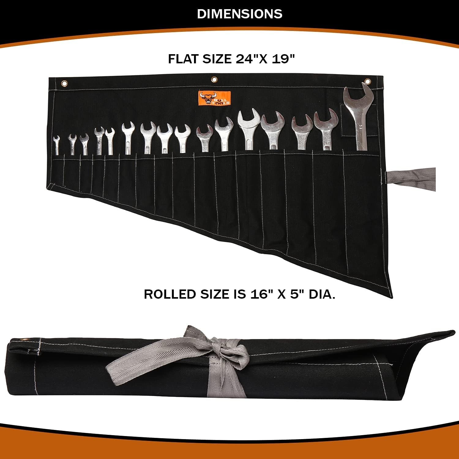 Roll Up Tool Bag Organizer 16 Pockets Metric & SAE Wrench Organizer Heavy Dut…