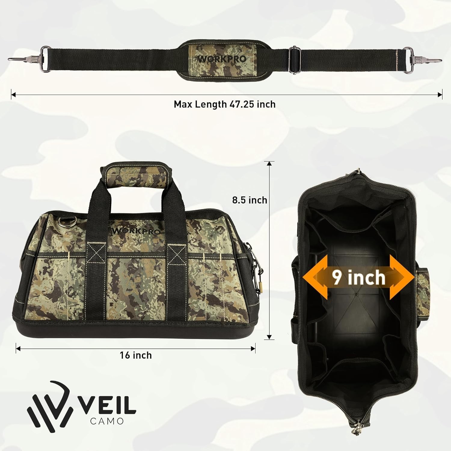 Adjustable Shoulder Strap Tool Bag with Waterproof Design and 33 lbs Capacity