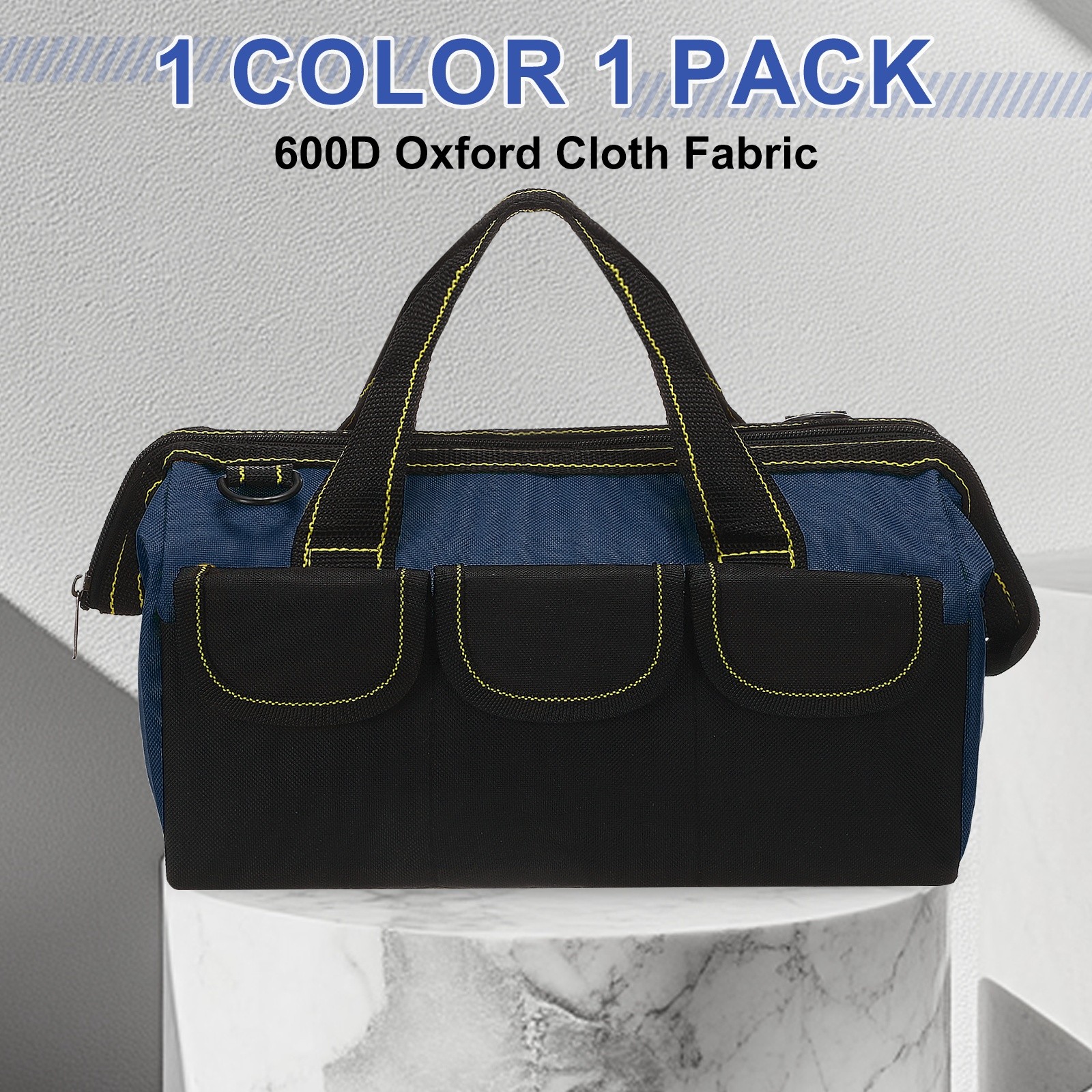 Wide Mouth Tool Bag 12.2 Inch Tote Bag with Adjustable Strap, Blue-black