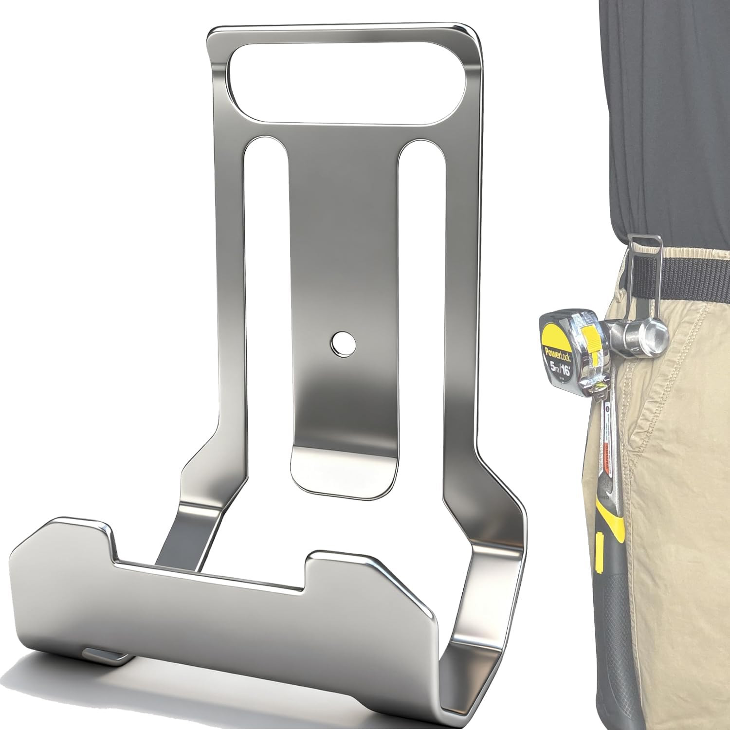 Stainless Steel Hammer Holder for 2″ Tool Belt with Tape Measure Slot