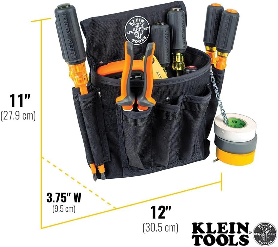 Lightweight 18-Pocket Tool Pouch with Rivet Reinforced Stitching – Black