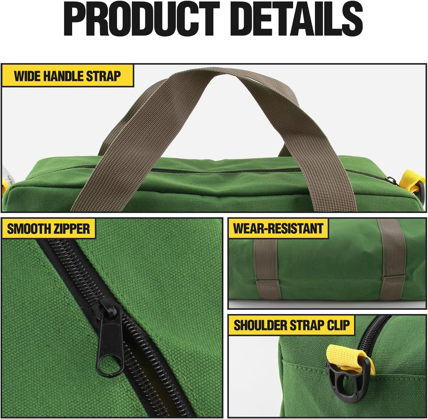 12″ Canvas Tool Bag Zipper Storage Tote Organizer Electrician Gardening Green