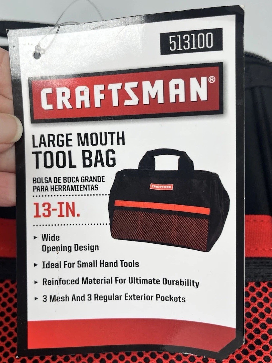 NWT Craftsman 13 in W X 9.75 in H Wide Mouth Tool Bag 6 Pocket Black/Red 513100