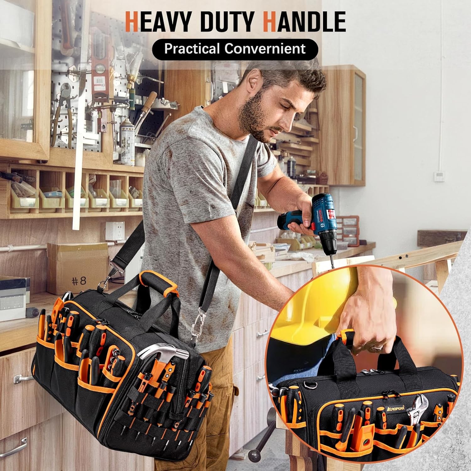 Electrician Tool Bags for Men, 46-Pocket Heavy Duty Tool Bag, Foldable Hvac Tool