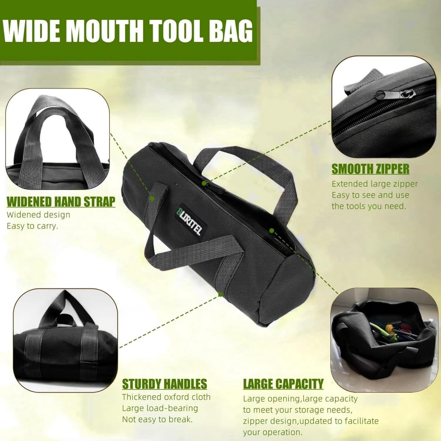 14 Inch Small Tool Bag for Men, Large Capacity Wide Mouth Tool Bag, Canvas To…