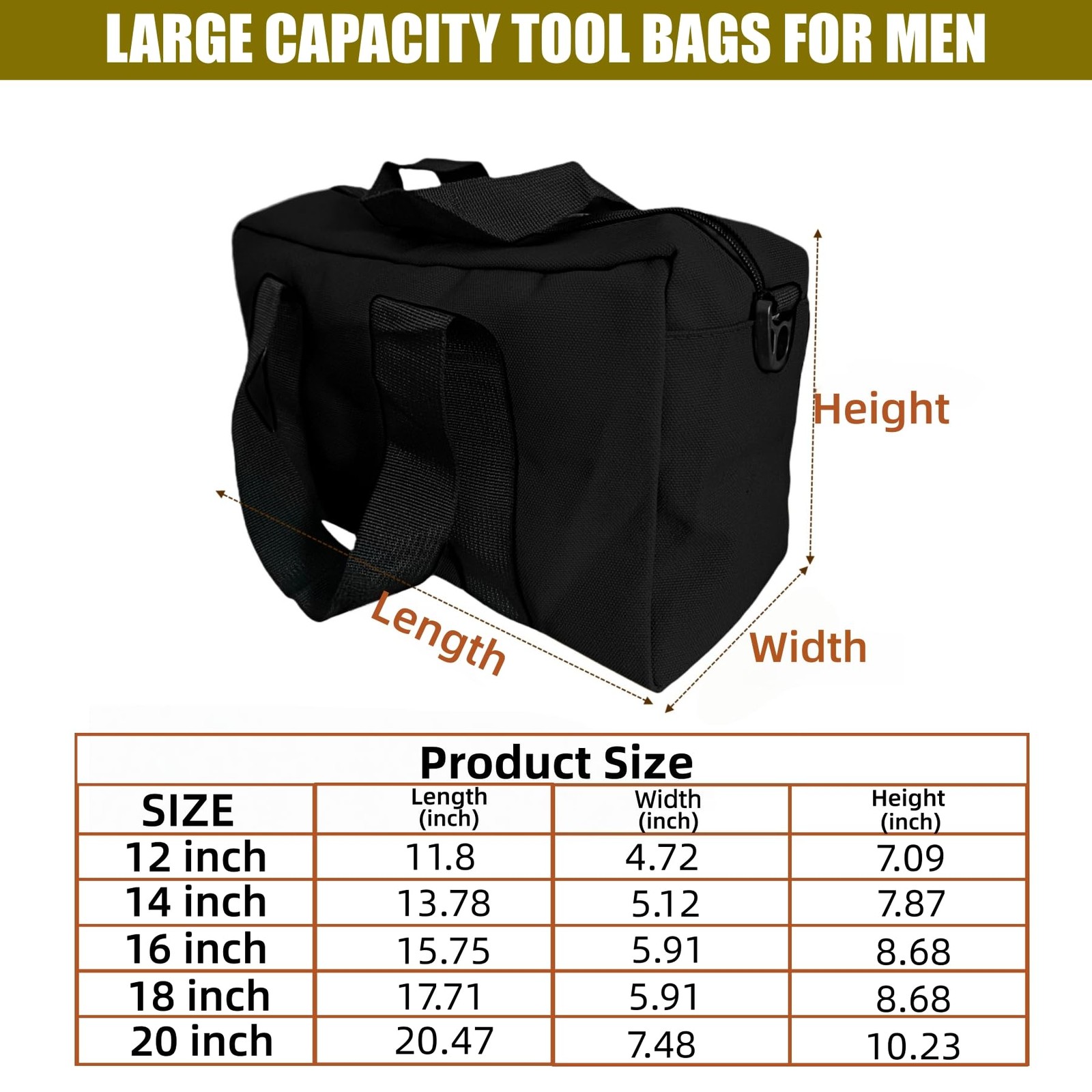 Heavy Duty Canvas Tool Bag Wide Mouth 12 Inch Tote Organizer Storage
