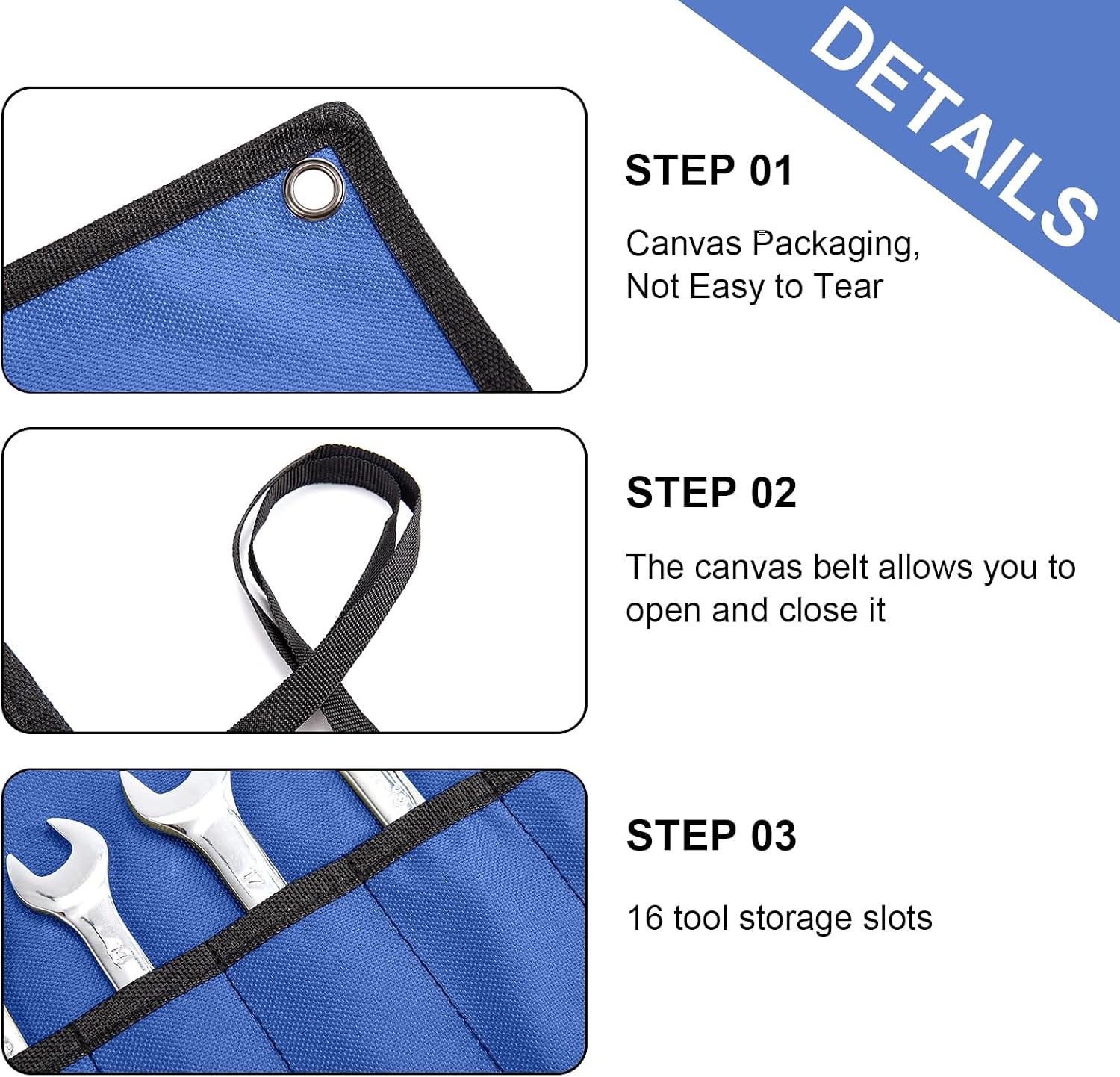 16 Pockets Wrench Roll Organizer Wrench Pouch Roll up with Water Proof Oxford Cl