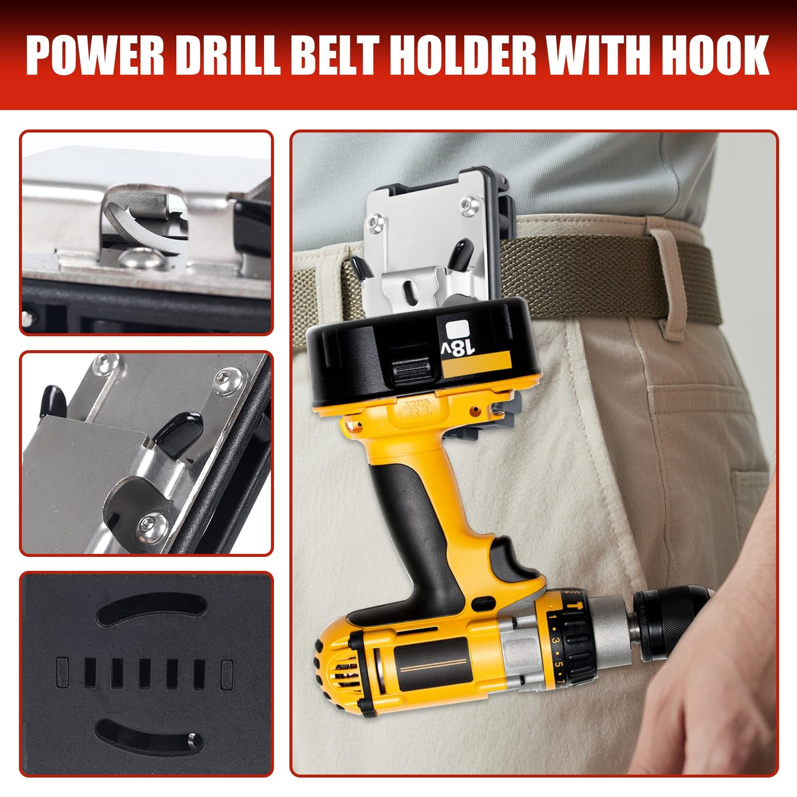 Drill Holder Belt Clip Hook Holster Cordless Driver Tape Measure Fits 2.1 In