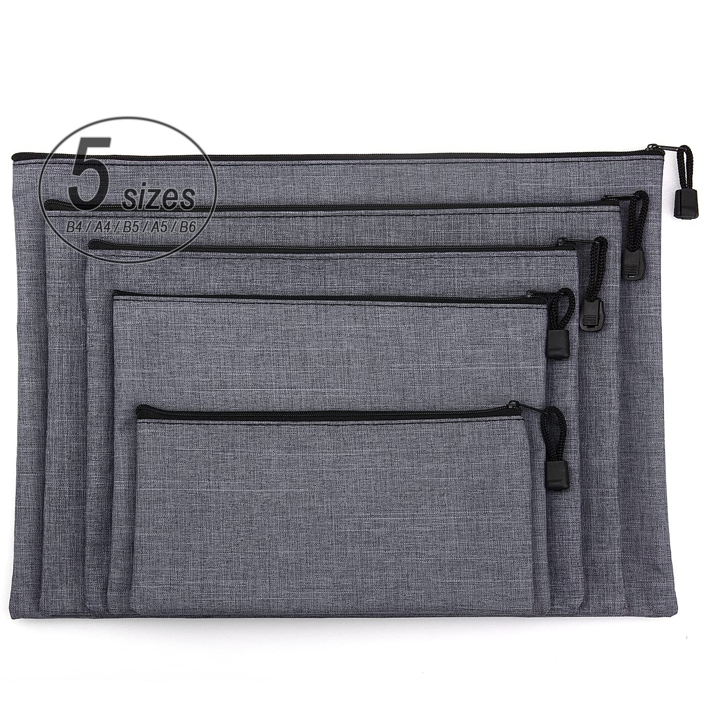 5 Pack Canvas Zipper Tool Bag Set – 5 Sizes B4 A4 B5 A5 B6, Heavy Duty Waterp…