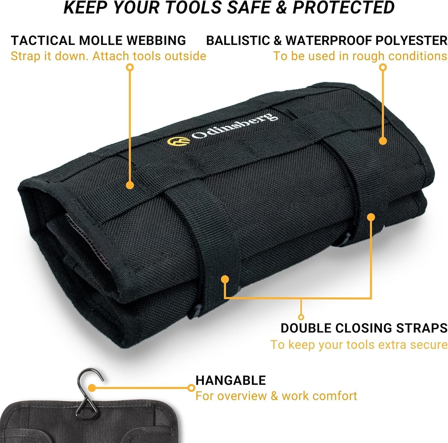 Motorcycle Tool Roll Bag Tools NOT Included – 14cm x 24cm, Black