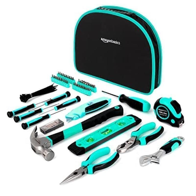 104-Piece Tool Set Household Projects Round Pouch Corrosion-Resistant Turquoise