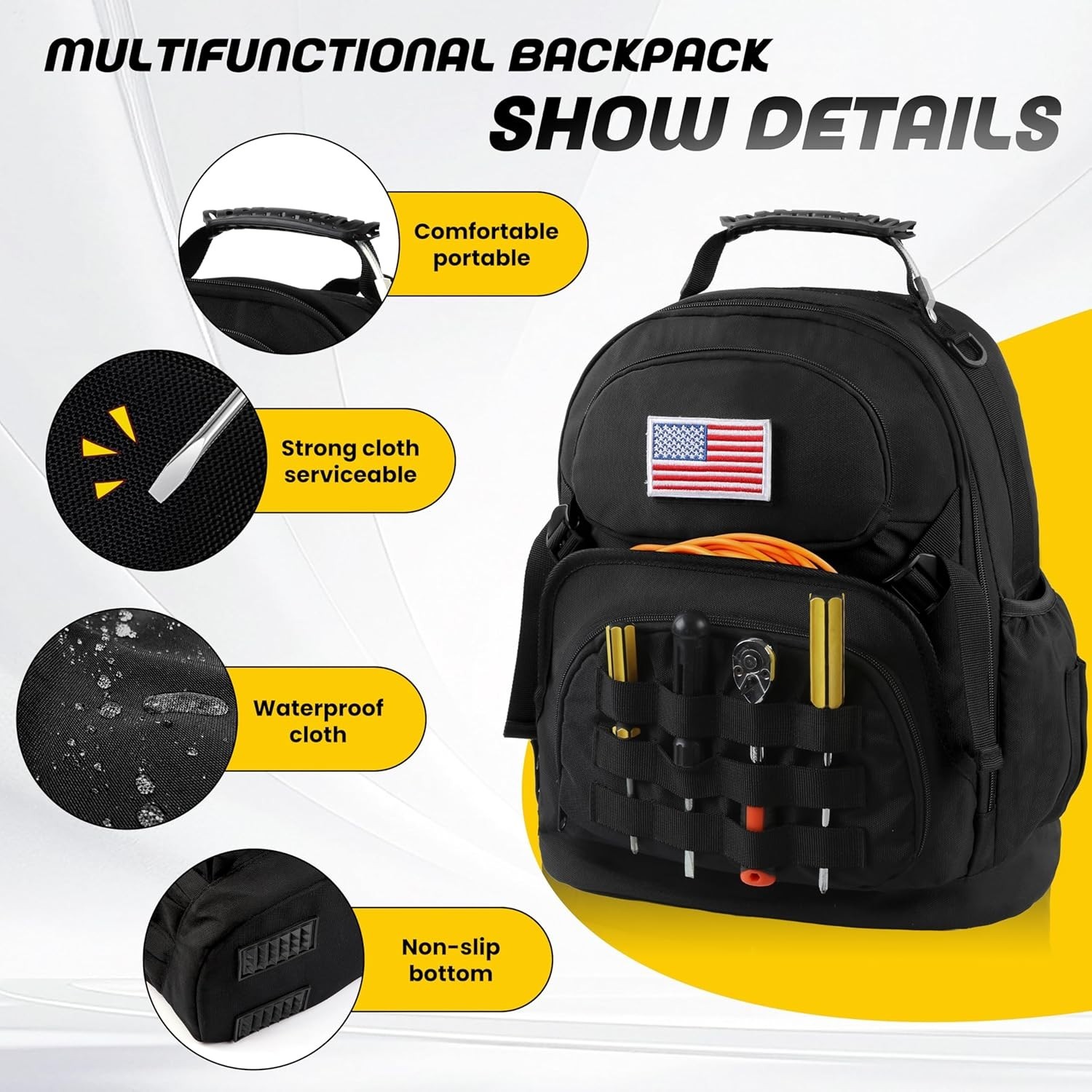 Waterproof Tool Storage Backpack – Adjustable & Comfortable for Any Professional