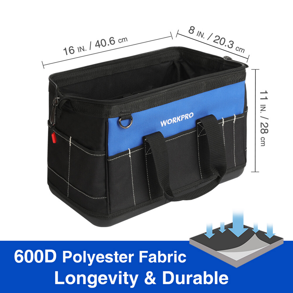 WORKPRO 16 inch Zipper Heavy Duty Tool Bag Top Wide Mouth Tool Storage Tote