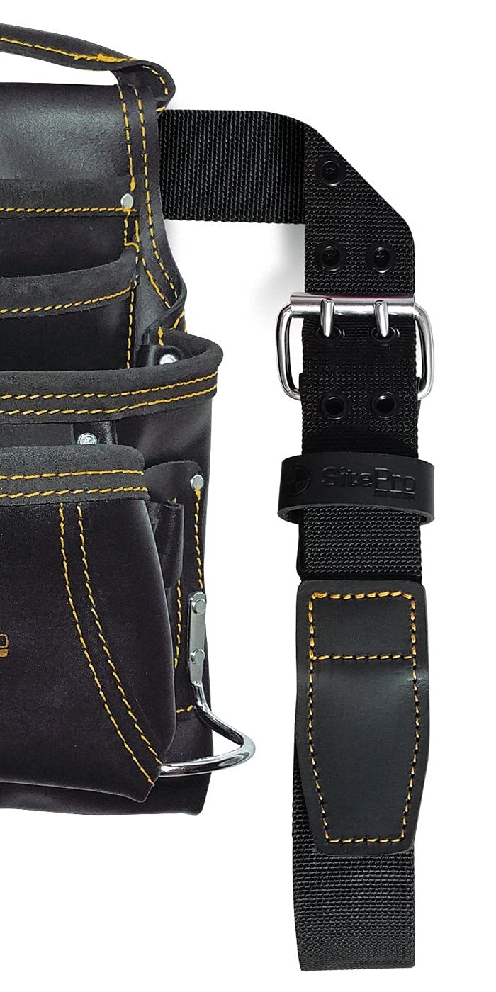 10pocket Carpenter’s Top Grain Leather Nail And Tool Bag With Belt Black 511011