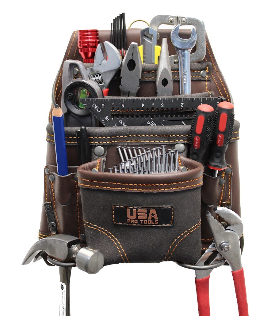 Ten Pocket Top Grain Leather Tool Pouch Carpenter,Construction,Framers,Handyman