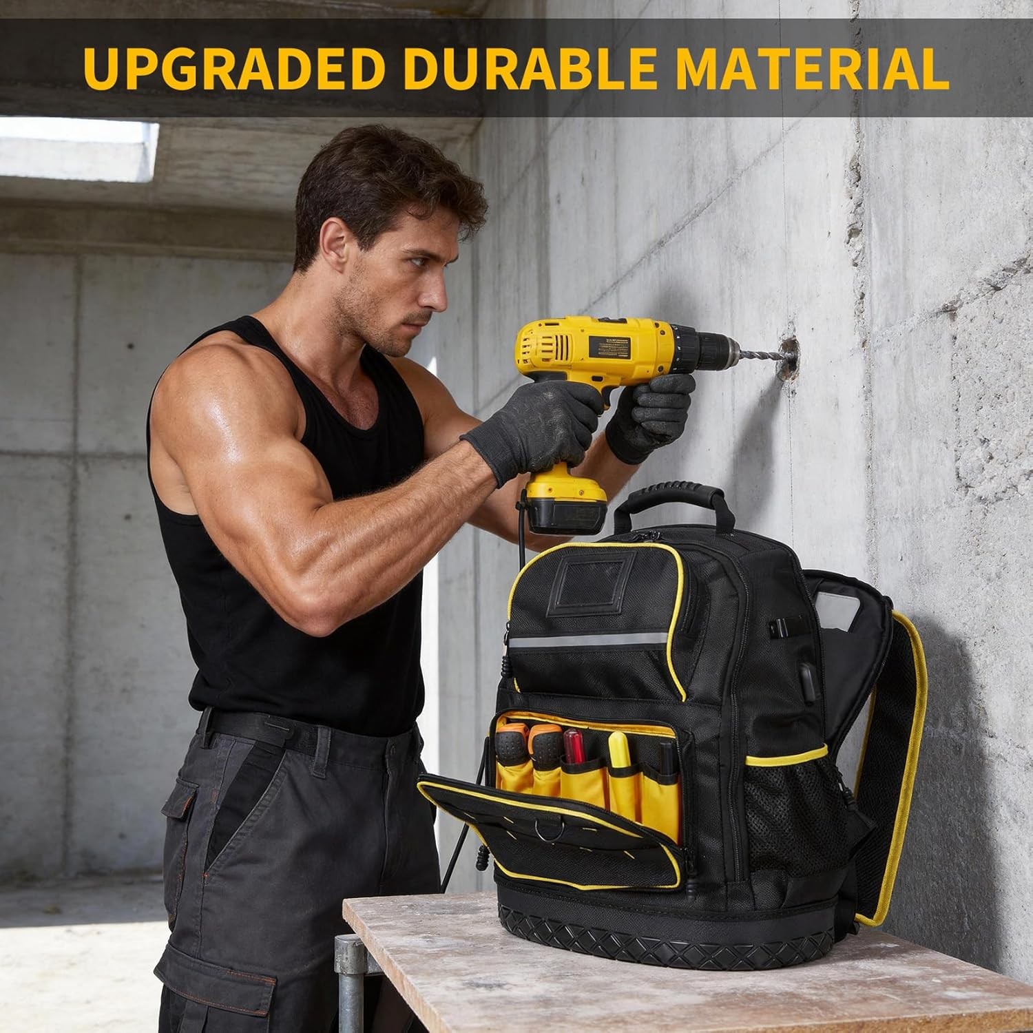 Tool Backpack 18-Inch Worker Oxford Fabric Bag w/ Multiple Pockets & Hard Bottom