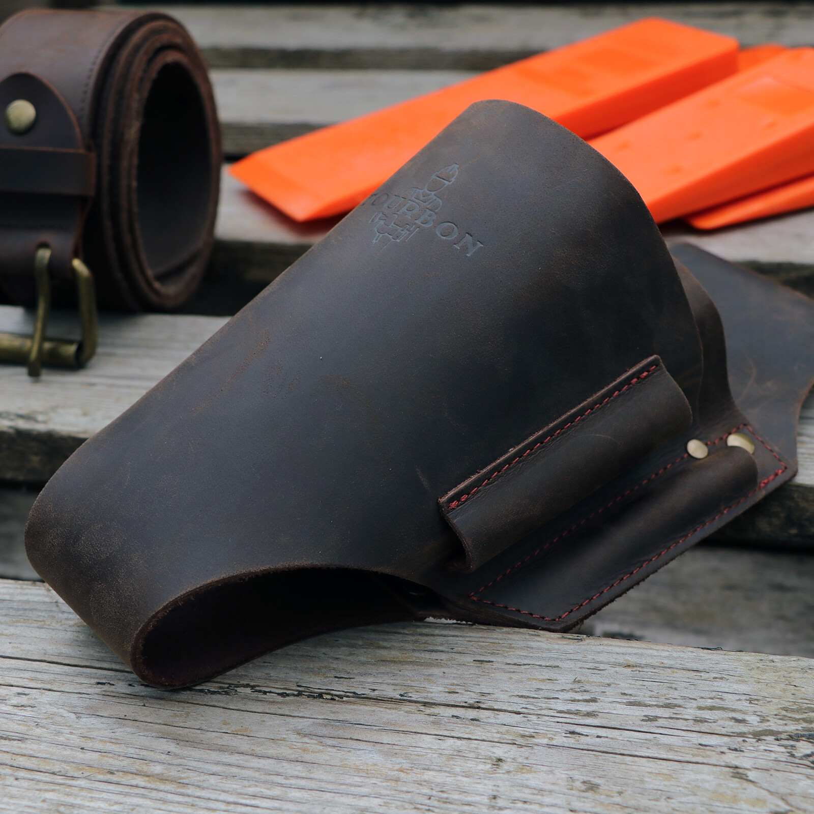 TOURBON Leather Loggers Tools Belt Pouch Tree Felling Bucking Wedge Holster Case