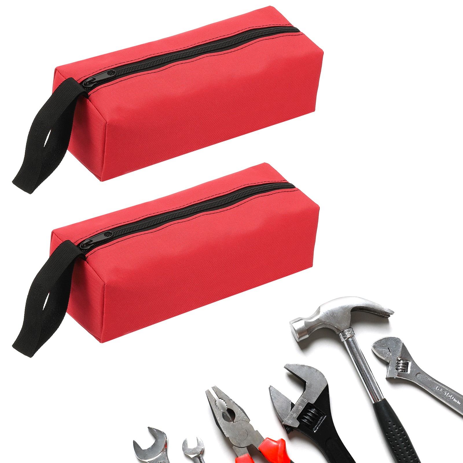 2pcs Zipper Utility Tool Bag 9.8×3.3×2.8 Inch Multi-purpose Tote Bag Red