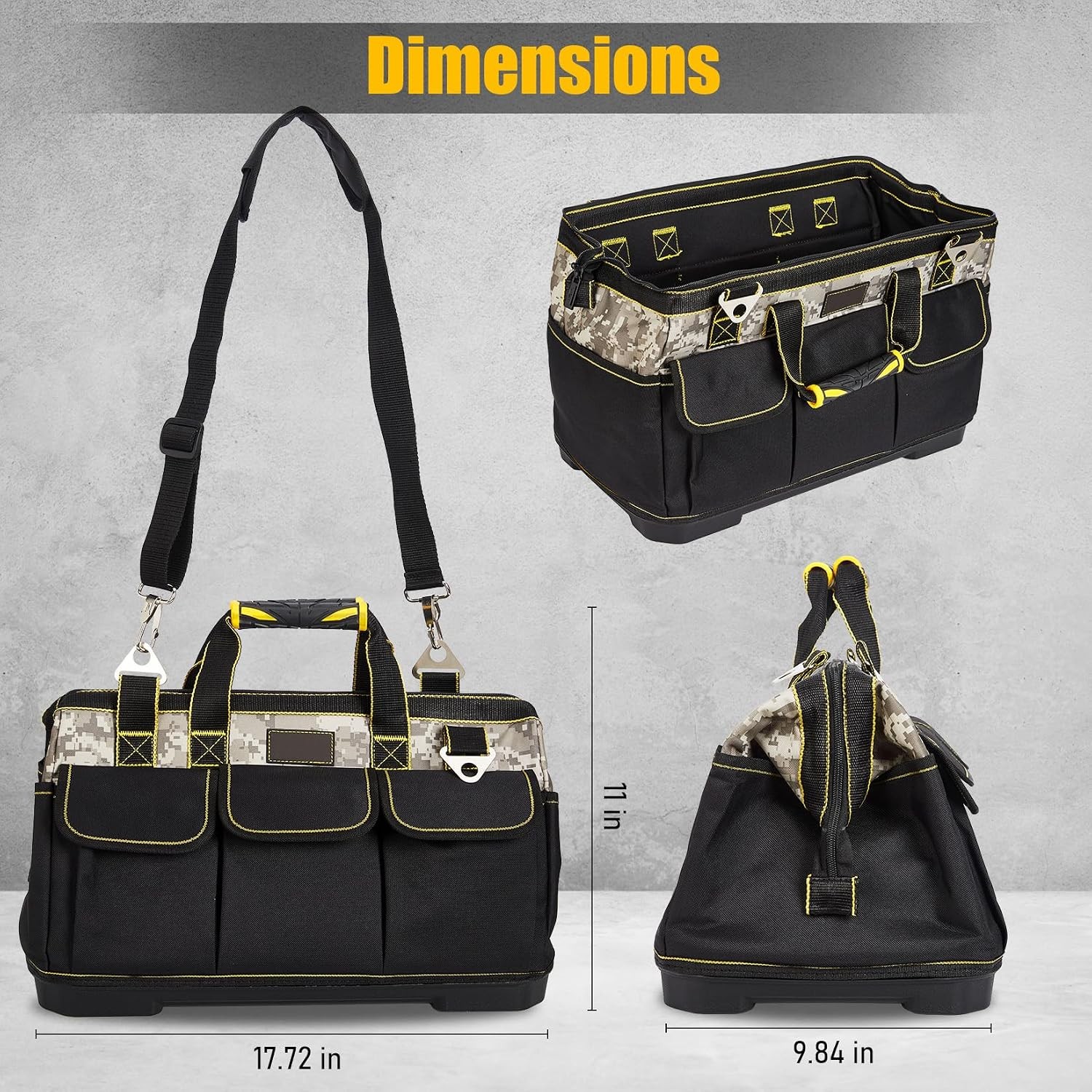 20Inch Heavy Duty Waterproof Tool Tote Wide Mouth Molded Base Shoulder Strap Bag